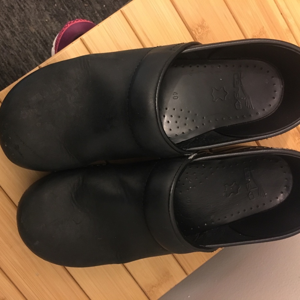 Black Leather Clogs